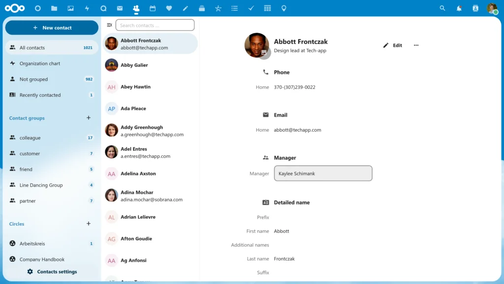 Nextcloud Groupware Contacts design